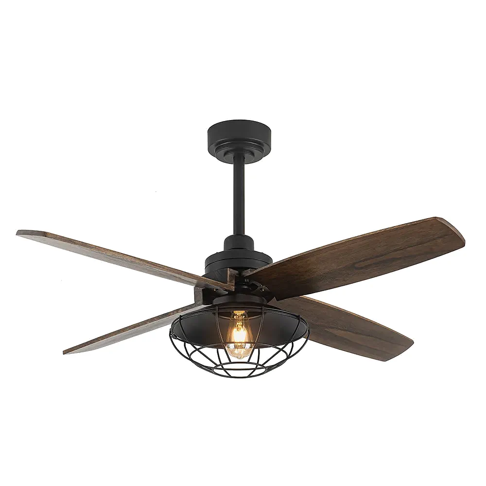 AQUILO, Ventilador de techo negro, aspas color roble