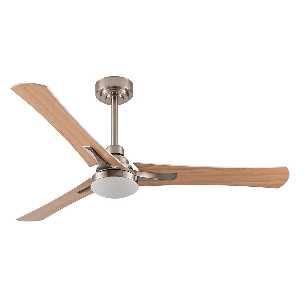 CORO, Ventilador de techo color níquel, aspas reversibles blanco/haya