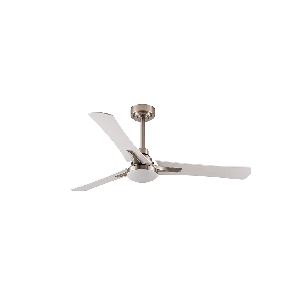 CORO, Ventilador de techo color níquel, aspas reversibles blanco/haya