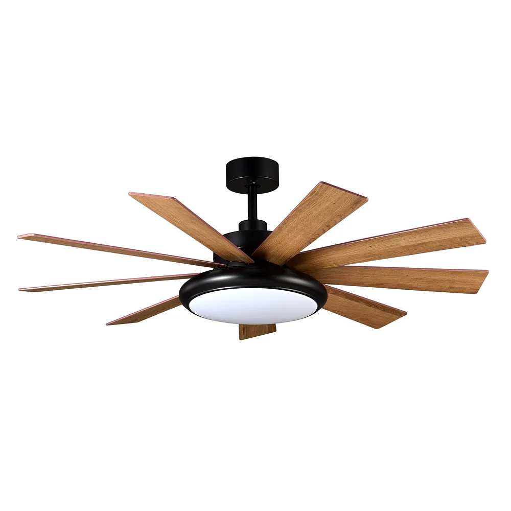 PIREO, Ventilador de techo negro, aspas reversibles roble/haya