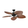 TORCAL, Ventilador de techo estilo tropical, color negro y aspas color roble, opción sin luz