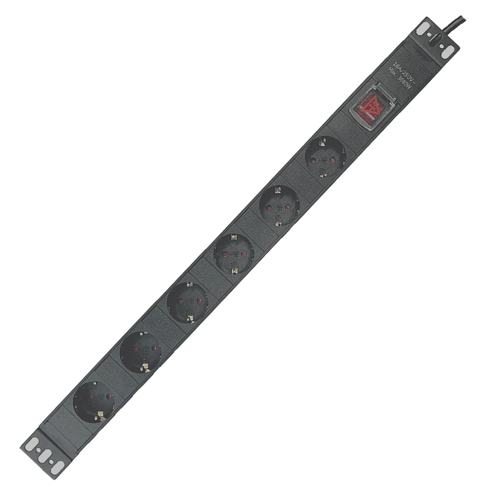 36.242, Regleta PDU aluminio 6 enchufes con separador para montaje en rack 19"