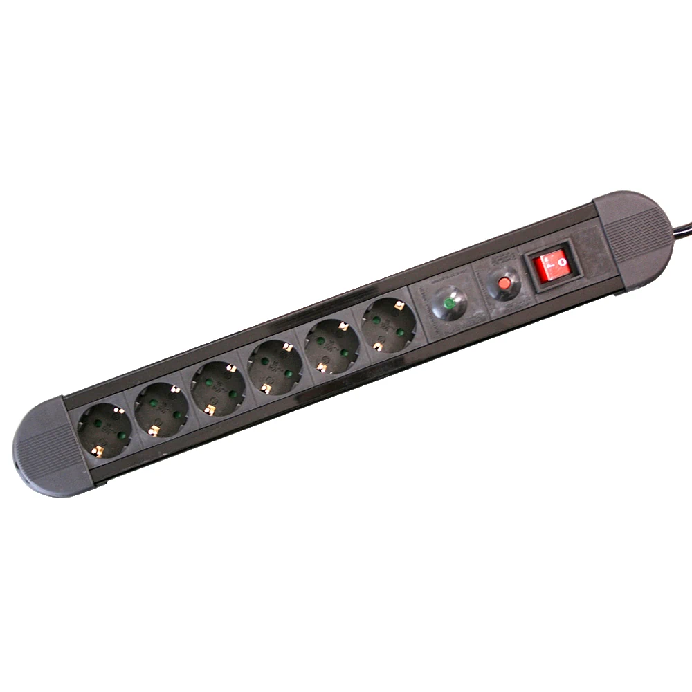 36.256, Base múltiple 6 tomas con interruptor y protección sobretensiones y carga, color negro