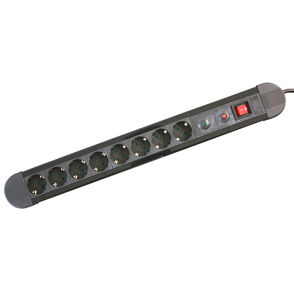 36.257, Base múltiple 8 tomas con interruptor y protección sobretensiones y carga, color negro