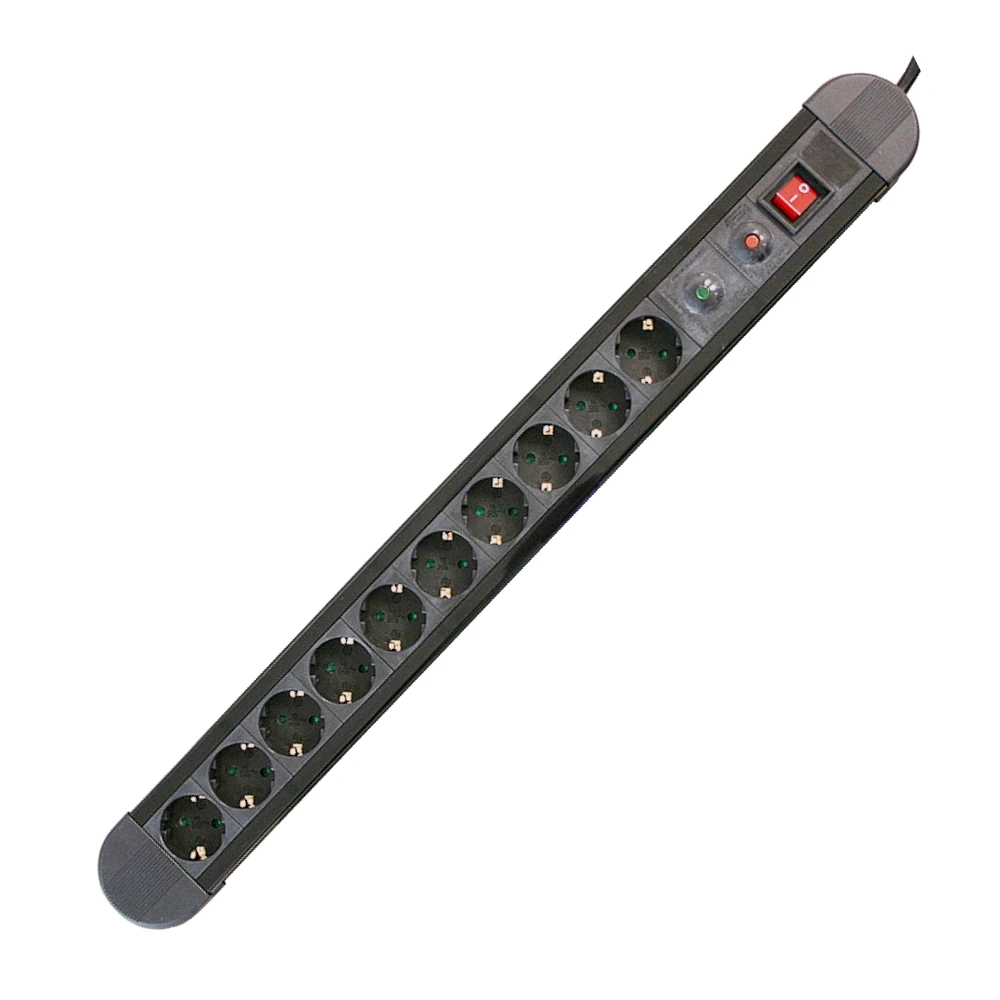 36.260, Base múltiple 10 tomas con interruptor y protección sobretensiones y carga, color negro