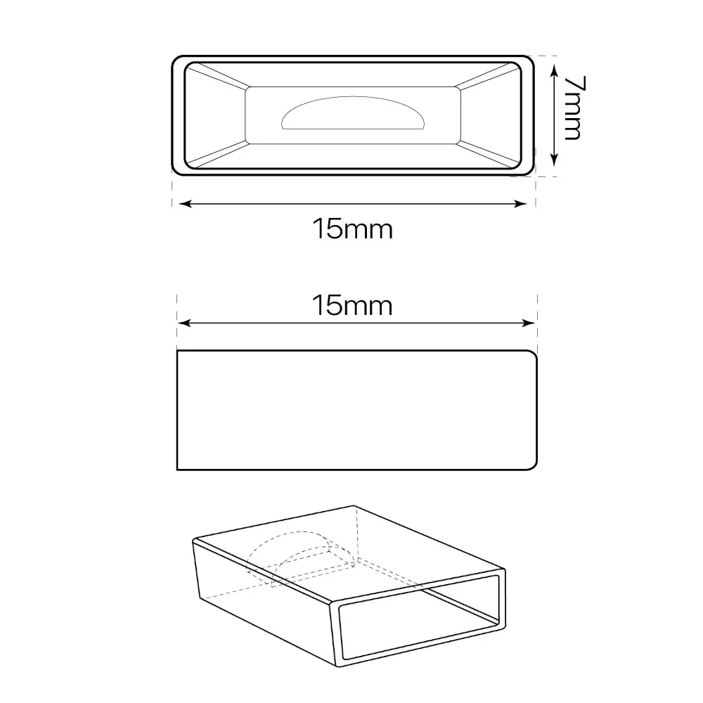 5551150, Tapa final para tiras led directas a 220V, modelo LOTUS. Dimensiones