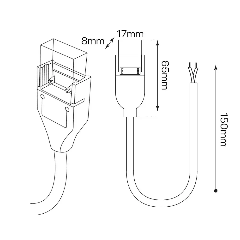 5551797, Conector con cable para conexión de tira led modelo LOTUS, directa a 230V. Dimensiones