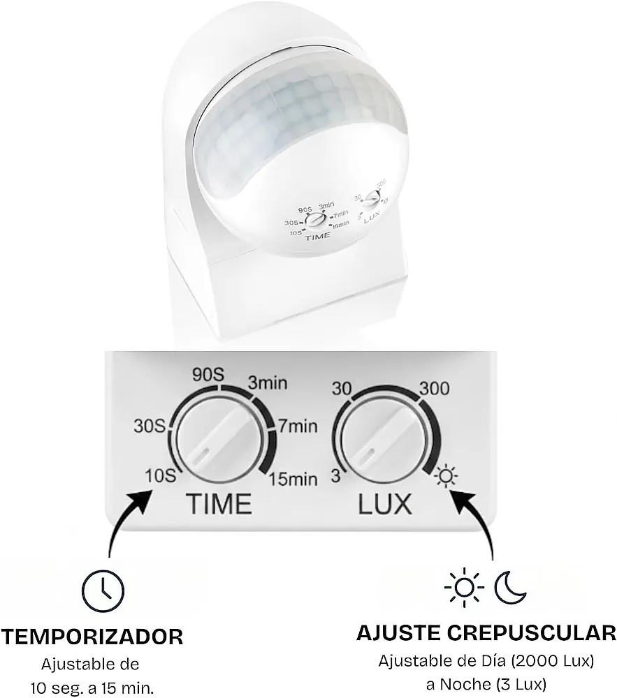 60.253/2, Detector de movimiento por infrarrojos, superficie, montaje en pared. Ajustes