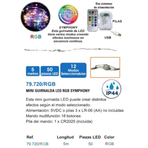 79.720/RGB, guirnalda led de 5 metros, pilas o USB