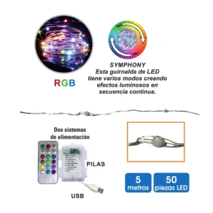 79.720/RGB, guirnalda led de 5 metros, pilas o USB