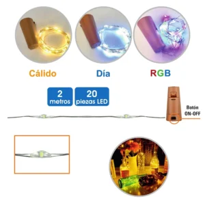79.722, Mini guirnalda tapón, para decorar botellas, a pilas