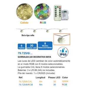 79.725/6, guirnalda Led decorativa, bolas de rafia, a pilas, catalogo