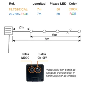 79.758/7, Guirnalda solar bolas efecto cristal, 7 metros