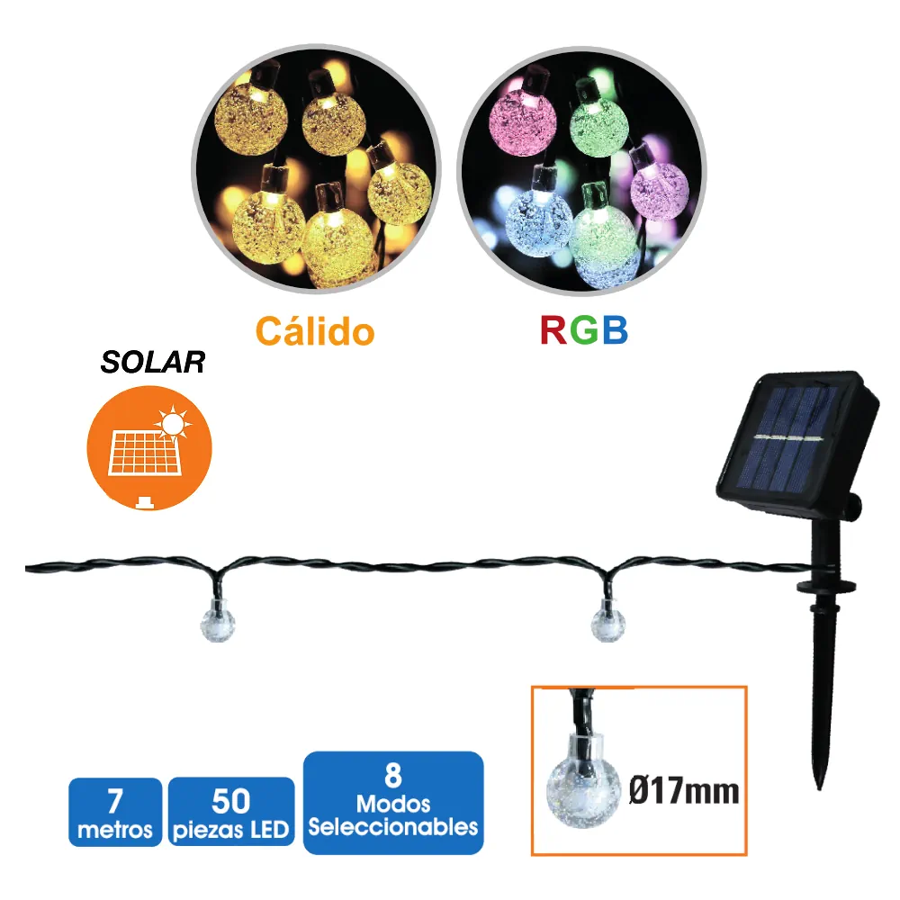79.758/7, Guirnalda solar bolas efecto cristal, 7 metros