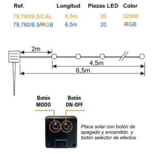 79.760/6´5, Guirnalda led solar minibolas, 6,5 metros, catalogo