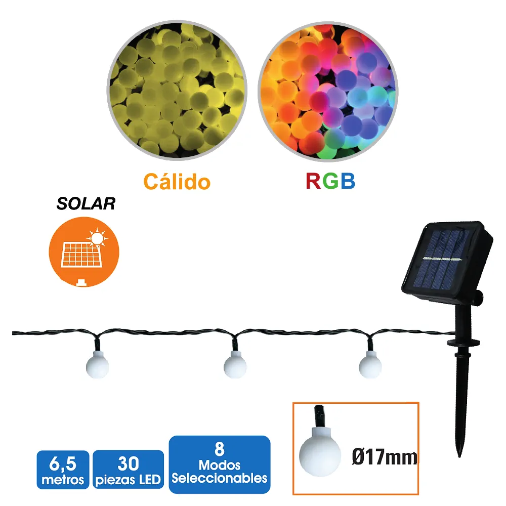79.760/6´5, Guirnalda led solar minibolas, 6,5 metros