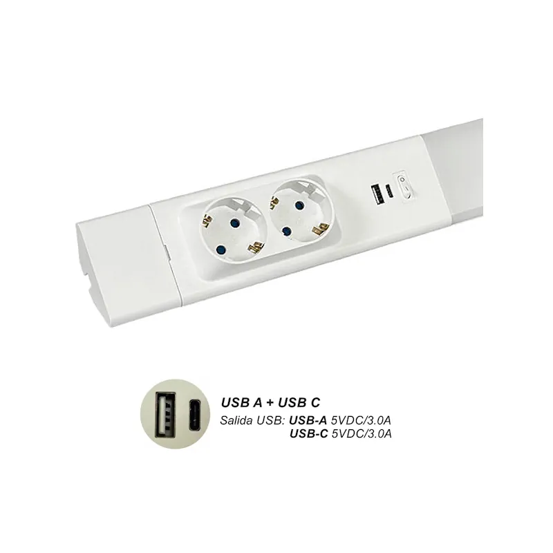 81.006/USB, Regleta led, puesto de trabajo, con luz, enchufes y tomas USB, detalles