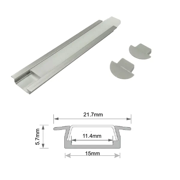 81.087, Perfil de aluminio recto de superficie para tiras LED, para empotrar, dimensiones