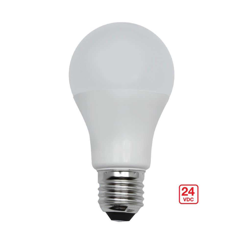 Bombilla led estándar 10W, funcionamiento a 24V en corriente continua. Baterías, placas solares...