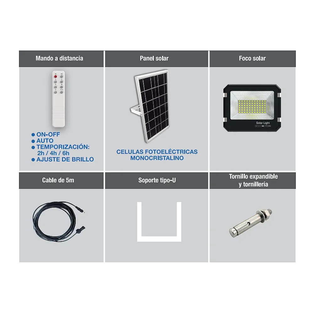 81.765, Foco led solar con sensor crepuscular.