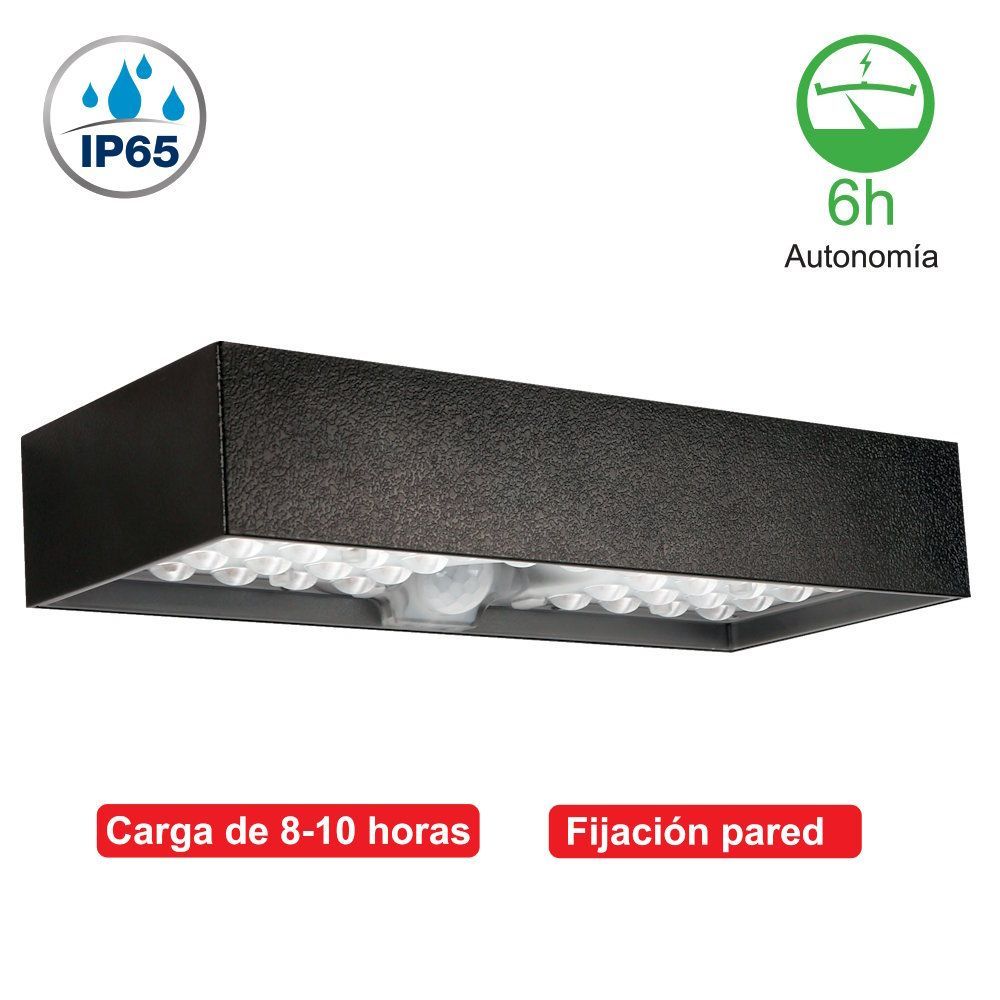 81.773/1/N, Aplique pared led solar exterior, crepuscular y sensor de movimiento, detallado
