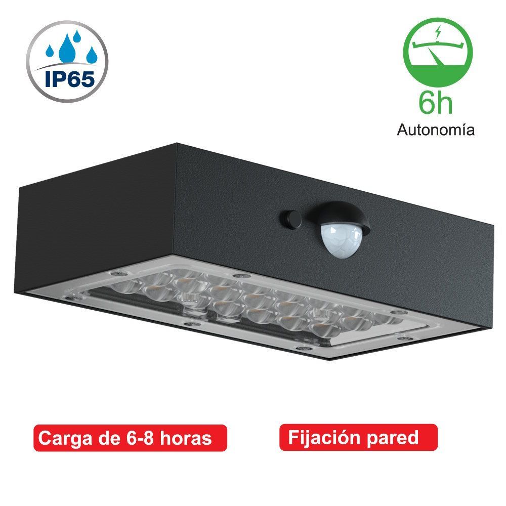 81.773/MINI, Aplique pared led solar exterior, crepuscular y sensor de movimiento
