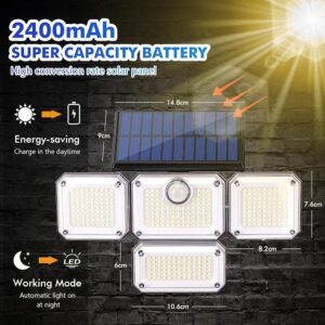 81.775/4, Aplique exterior led solar, crepuscular, sensor de movimiento, 4 focos, dimensiones