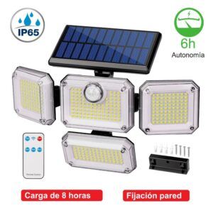 81.775/4, Aplique exterior led solar, crepuscular, sensor de movimiento, 4 focos, con mando