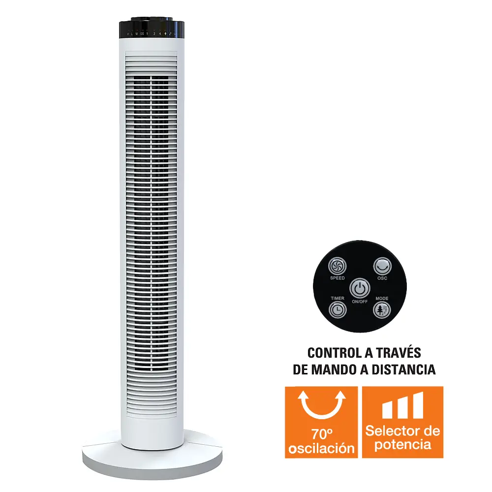 93.057, Ventilador tipo torre, 45W, con mando a distancia