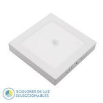 Plafón led cuadrado blanco con sensor de movimiento y crepuscular. Con selector de color de luz, ONIX