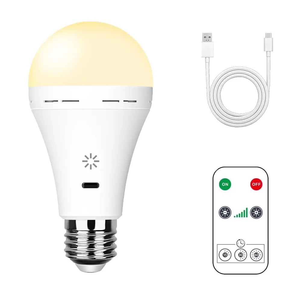 Bombilla LED recargable por USB, rosca E27, con mando a distancia