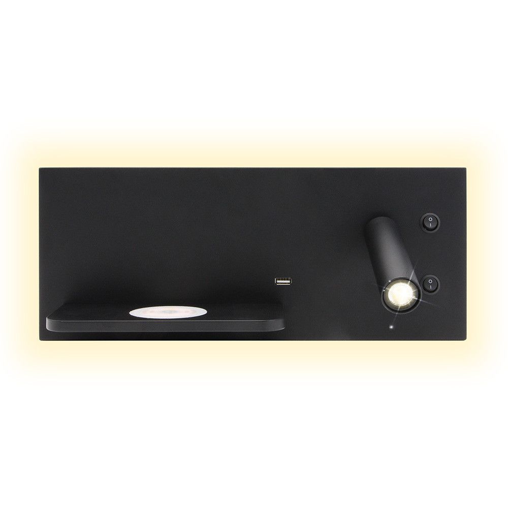 Alternative view of VELAZQUEZ, Aplique Led para cabecero de cama, carga inalámbrica y puerto USB, lado derecho