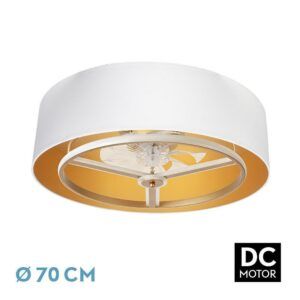 ANUSKA, ventilador de techo tipo plafón color oro, pantalla blanco/oro
