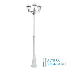 AURIGA, farola exterior aluminio, altura regulable, de 3 cabezas, color blanco