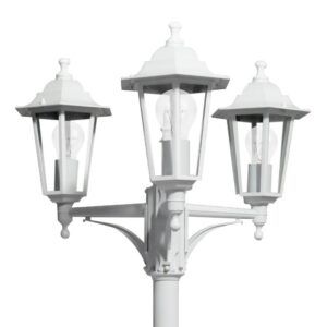 AURIGA, farola exterior aluminio, altura regulable, de 3 cabezas, color blanco, detalle
