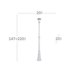 AURIGA, farola exterior aluminio, regulable en altura, dimensiones