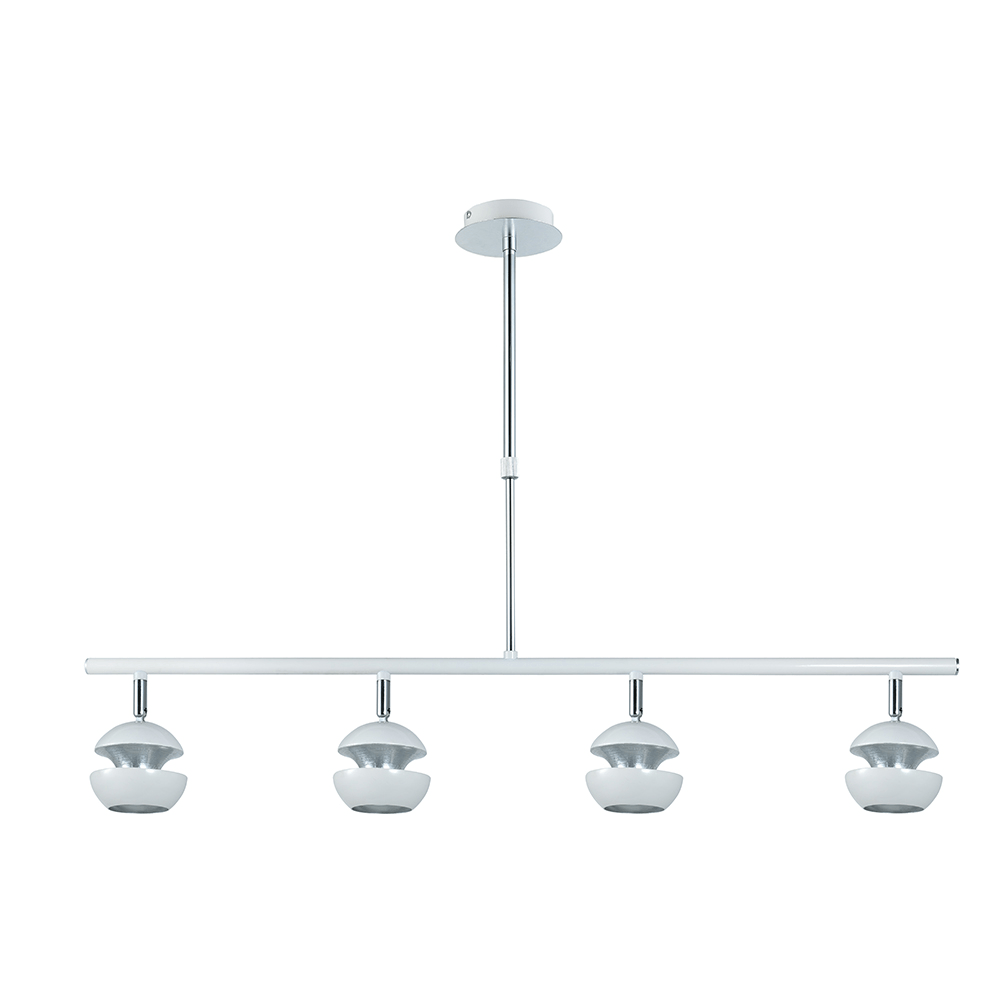 BEETHOVEN, Colgante 4 focos - Blanco/Plata