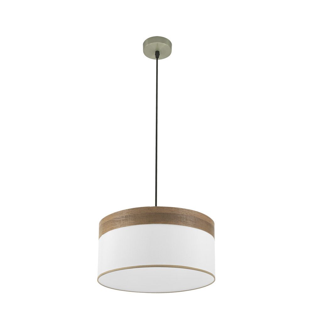 CLOE, Colgante de techo de Ø40 cm. Color Blanco/Madera oscura
