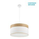 CLOE, Colgante de techo de Ø50 cm. Color Blanco/Madera clara
