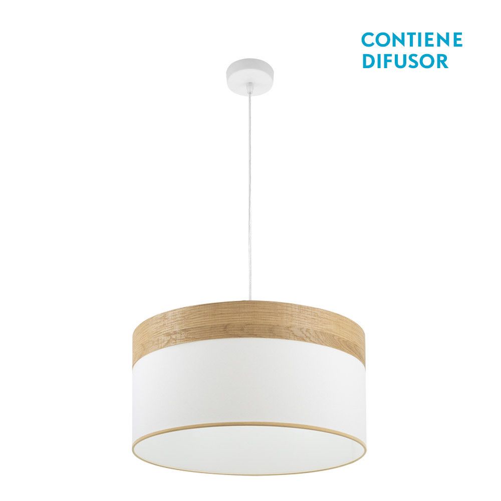 CLOE, Colgante de techo de Ø50 cm. Color Blanco/Madera clara