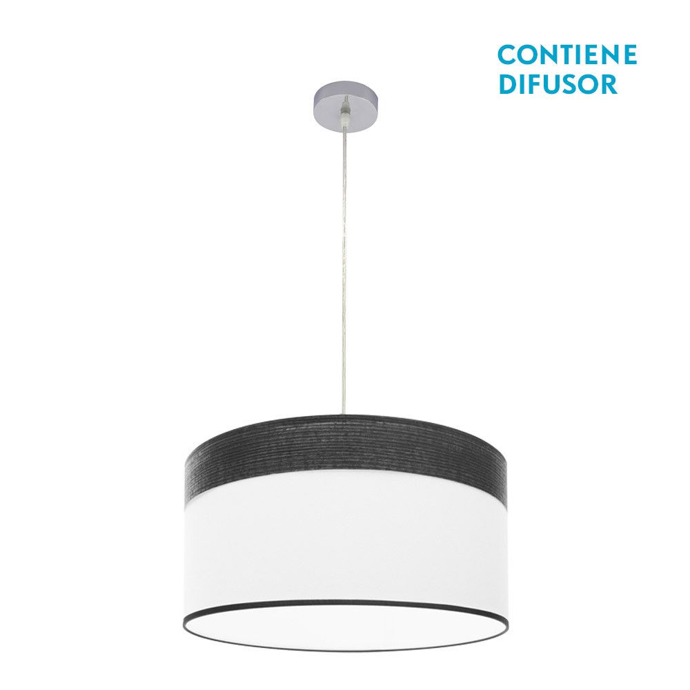 CLOE, Colgante de techo de Ø50 cm. Color Blanco/Madera negra