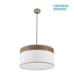 CLOE, Colgante de techo de Ø50 cm. Color Blanco/Madera oscura