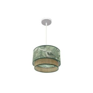 CONGO, lámpara colgante blanca con pantalla diseño color verde/natural. Ø30 cm