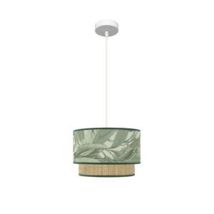 CONGO, lámpara colgante blanca con pantalla diseño color verde/natural. Ø30 cm