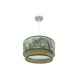 CONGO, lámpara colgante blanca con pantalla diseño color verde/natural. Ø40 cm