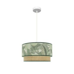 CONGO, lámpara colgante blanca con pantalla diseño color verde/natural. Ø40 cm