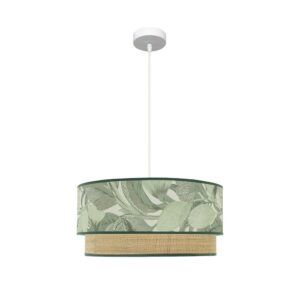 CONGO, lámpara colgante blanca con pantalla diseño color verde/natural. Ø50 cm
