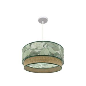 CONGO, lámpara colgante blanca con pantalla diseño color verde/natural. Ø50 cm