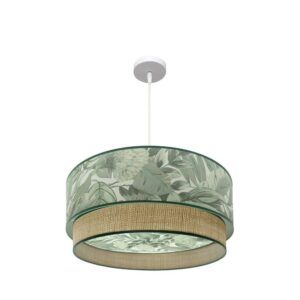 CONGO, lámpara colgante blanca con pantalla diseño color verde/natural. Ø60 cm