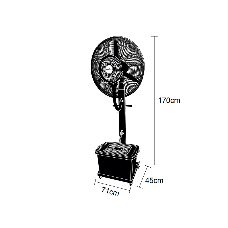 DILUVIO, Ventilador con pulverización de agua, dimensiones